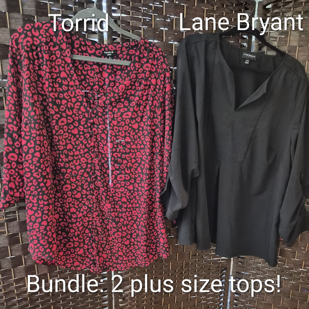 Torrid Black Size 3 and Lane Bryant Size 22/24 Red Animal Print Blouse BUNDLE